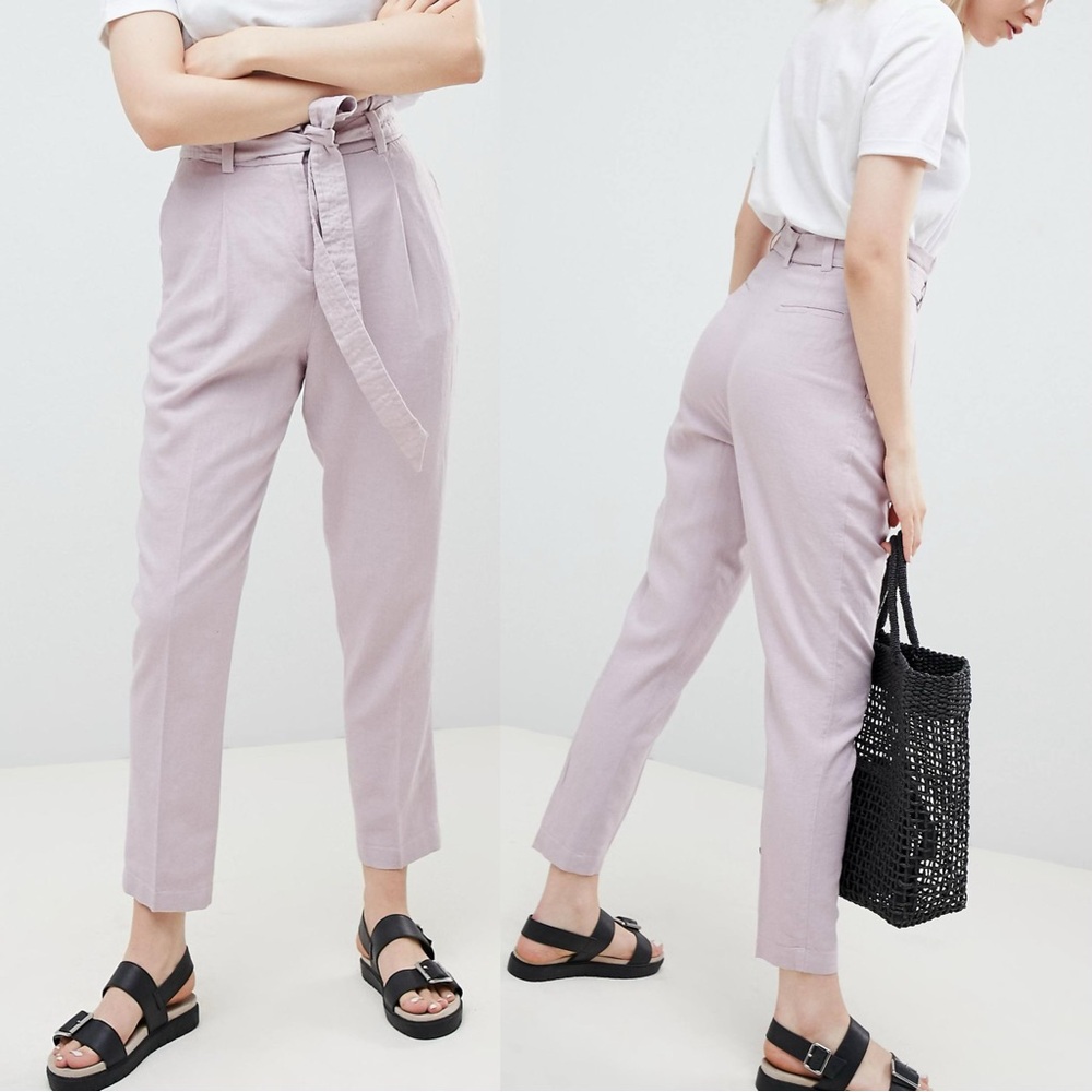 ASOS Tailored Tie Waist Linen Blend Paperbag Pants Size 4